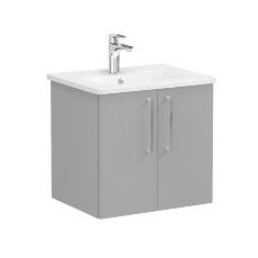 Vitra Root 68134 Lavabo Dolabı, Kapaklı, 60 cm, Mat Kaya Gri, Yuvarlak Lavabolu